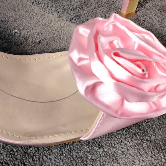 Allegra K Womens shoes Pink Satin Rose Heels Size 9 Clear Strap Pointed Toe Pump - Picture 4 of 13